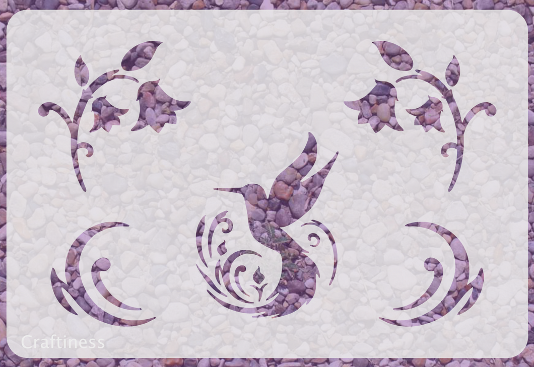 1002 - Hummingbird & Bluebells Stencil